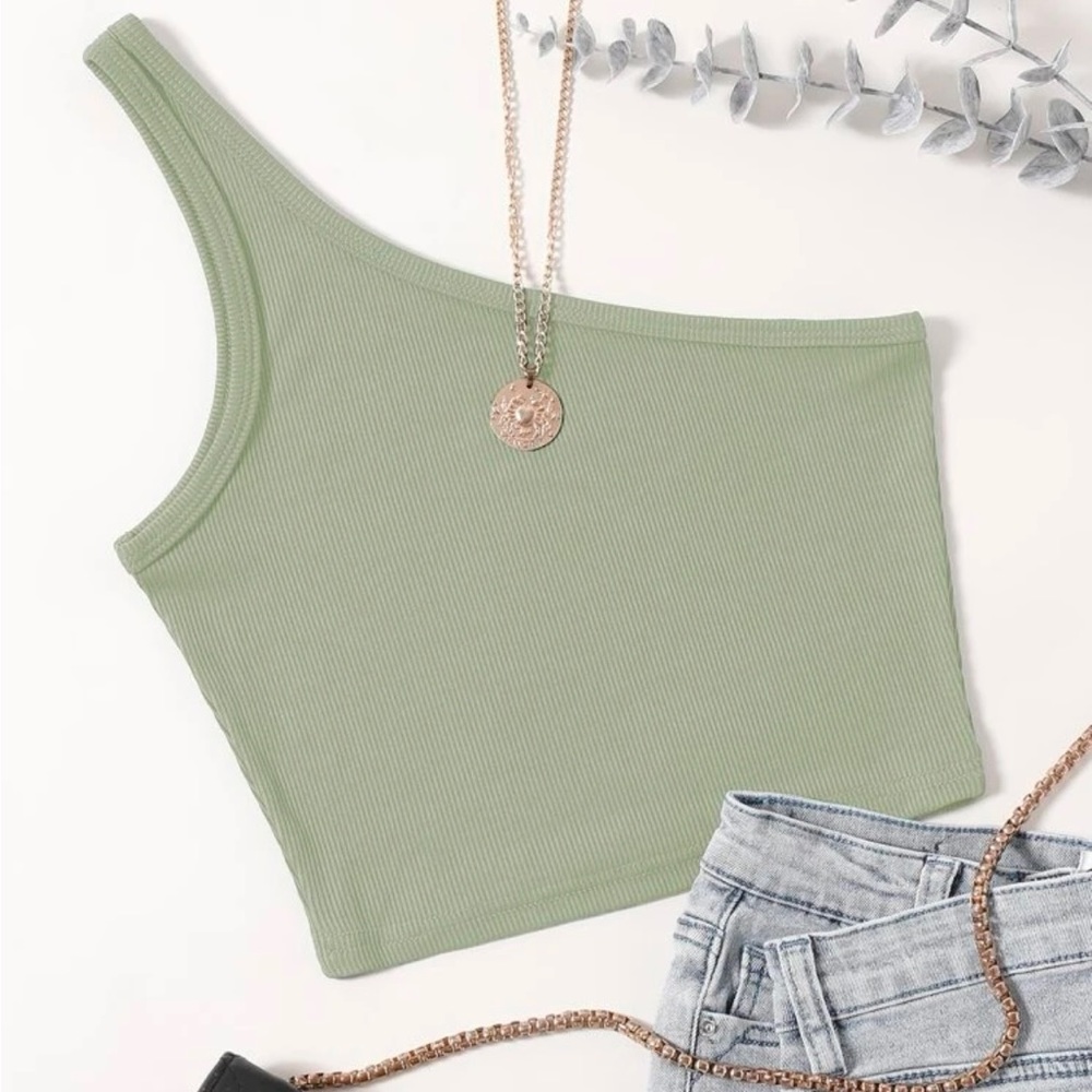 One Strap Green Cami Top Cropped